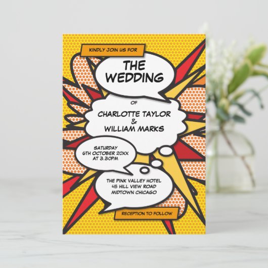Moderne foto Geometric Comic Book Wedding Kaart (Staand voorkant)