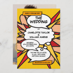 Moderne foto Geometric Comic Book Wedding Kaart