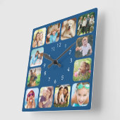 Moderne foto-gepersonaliseerde blauwe acrylwandklo vierkante klok (Hoek)