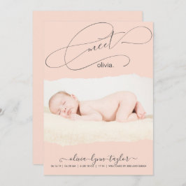 Moderne foto gescheurde papierraam geboorteaankond kaart