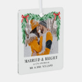 Moderne foto Getrouwd & Bright Christmas Pas getro Metalen Ornament (Voorkant Rechts)