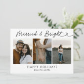 Moderne foto Getrouwd & Heldere Pas getrouwd Kerst Feestdagenkaart (Staand voorkant)