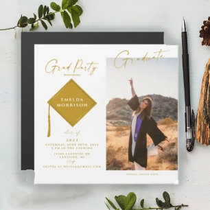 Moderne Foto Gold Afstudeerder Party Magnetic Invi