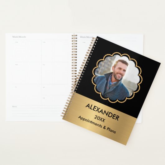 Moderne foto Gold Black Elegant personaliseert Planner (Display)