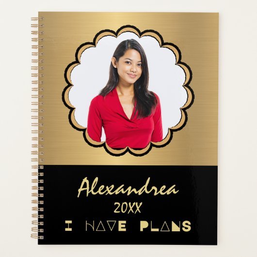 Moderne foto Gold Black Elegant personaliseert Planner (Voorkant)