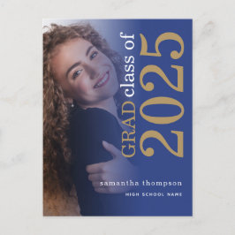 Moderne foto Gold Blue 2025 Afstuderen Aankondigingskaart