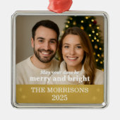 Moderne foto Gold Foil Snowflake familie Metalen Ornament (Voorkant)