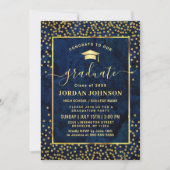 Moderne FOTO Golden Blue Marble Graduation Party Kaart (Voorkant)