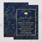 Moderne FOTO Golden Blue Marble Graduation Party Kaart (Voorkant / Achterkant)