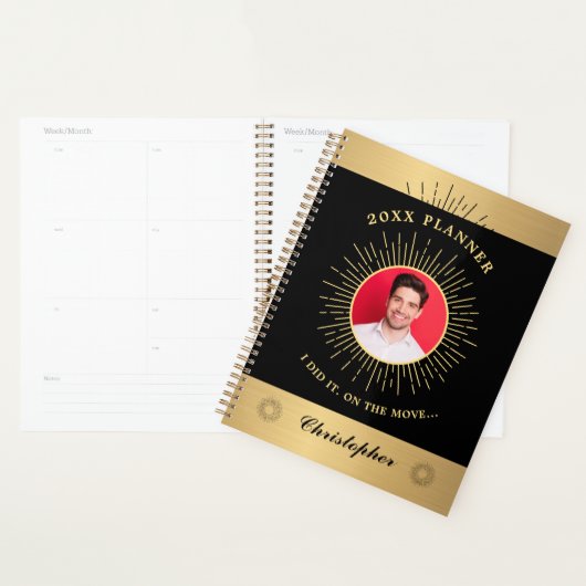 Moderne Foto Goud Zwart Elegante Custom Planner (Display)