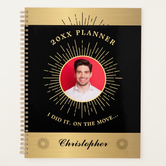 Moderne Foto Goud Zwart Elegante Custom Planner (Voorkant)