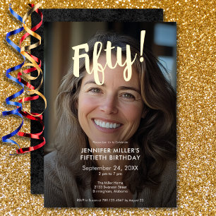 Moderne Foto & Gouden Folie 50e Verjaardag Uitnodiging