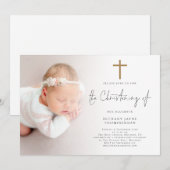 Moderne foto Gouden Glitter Cross doopsel Kaart (Voorkant / Achterkant)