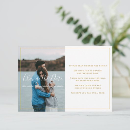 Moderne foto, gouden tekst verandert de datumkaart bedankkaart (Staand voorkant)