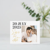Moderne foto Gouden Typografie SAVE THE DATE Aankondigingskaart (Staand voorkant)
