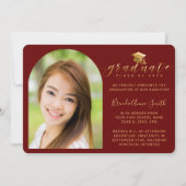 Moderne foto goudkleurige dop-script op bordeauxro aankondiging (Voorkant)