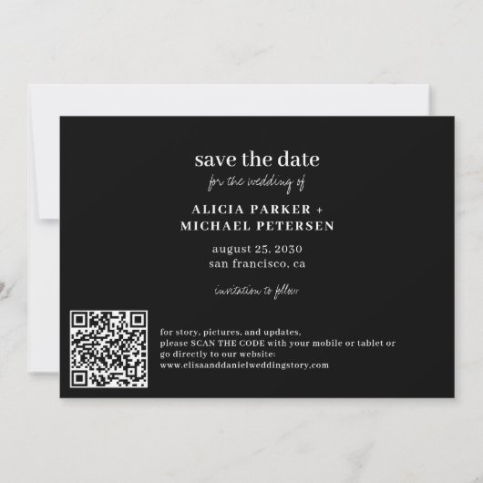 Moderne foto grappige QR CODE bruiloft Save The Date (Achterkant)