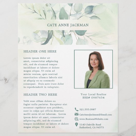Moderne foto groen eucalyptus elegant rustiek flyer (Voorkant)