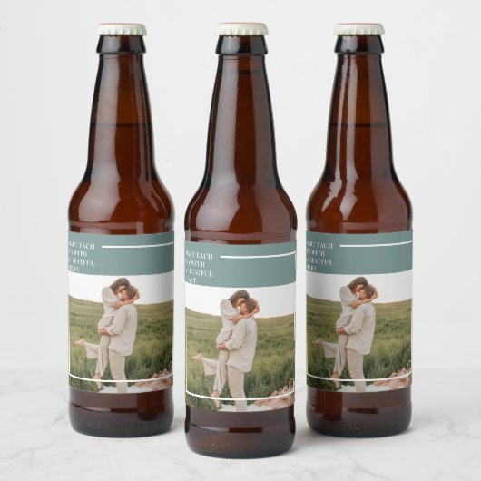 Moderne foto Groene familie — liefdevol cadeau Bier Etiket (Flessen)
