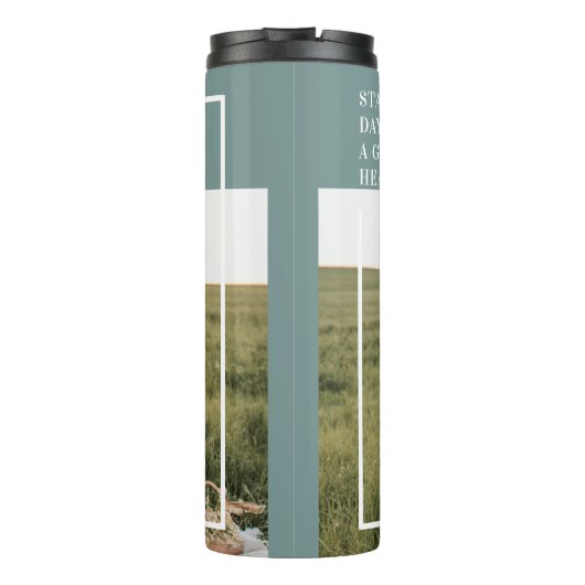 Moderne foto Groene familie — liefdevol cadeau Thermosbeker (Achterkant)