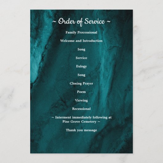 Moderne foto groene marmer orde van dienst begrafe programmakaart (Achterkant)