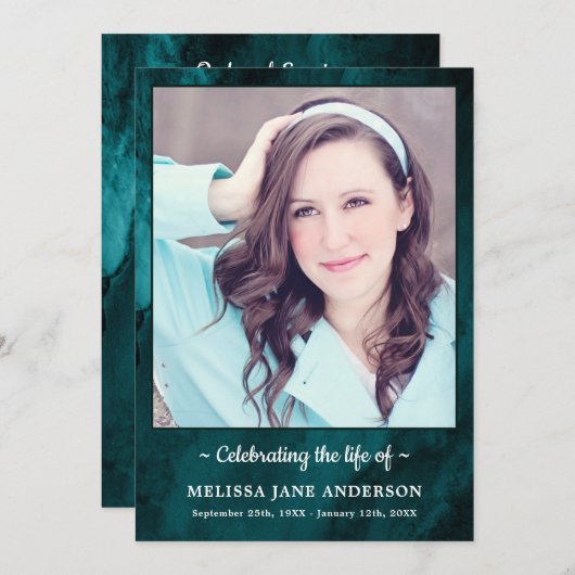 Moderne foto groene marmer orde van dienst begrafe programmakaart (Voorkant / Achterkant)