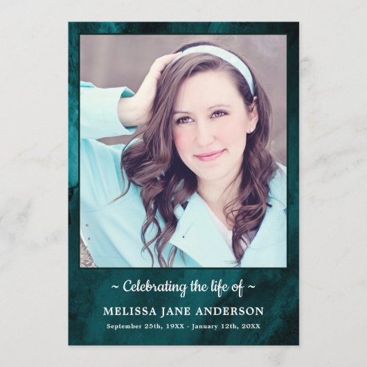 Moderne foto groene marmer orde van dienst begrafe programmakaart (Voorkant)