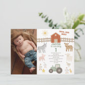 Moderne foto groene tractor 1e Boerderij verjaarda Kaart (Staand voorkant)