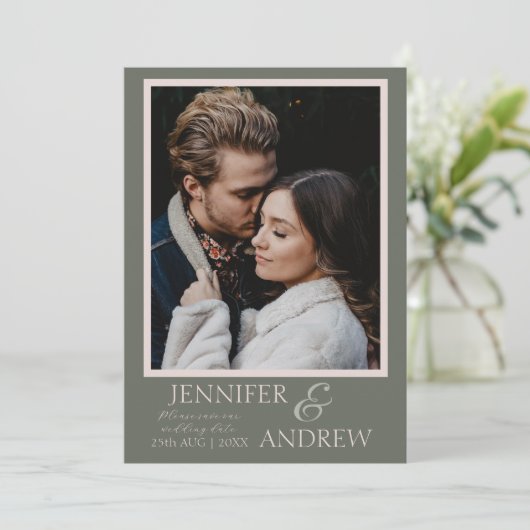 Moderne foto Groene tropisch sparen de Datum Save The Date (Staand voorkant)