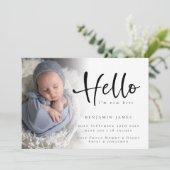 Moderne foto Hallo New Baby Blue Birth Aankondiging (Staand voorkant)