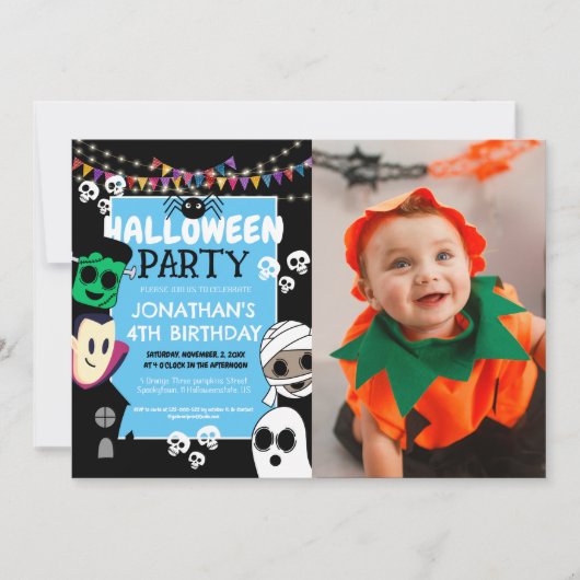 Moderne foto Halloween Schattigee Ghouls Verjaarda Kaart (Voorkant)