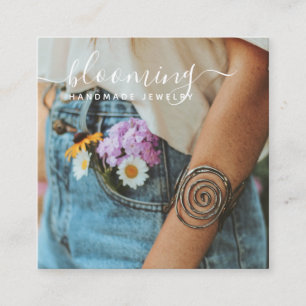 Moderne foto handgemaakte juwelier script sociale  vierkante visitekaartje