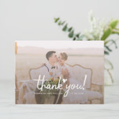 Moderne foto-handgeschreven bruiloft Dank je Bedankkaart (Staand voorkant)