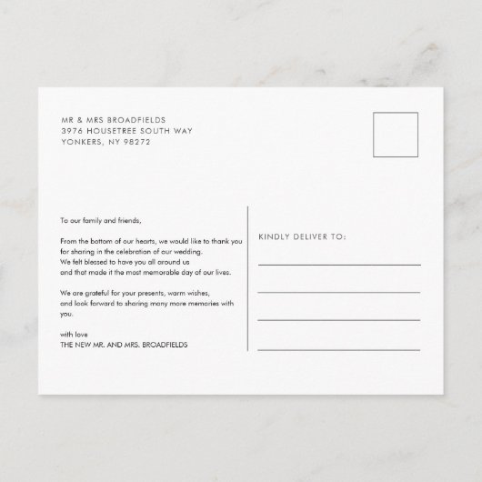 Moderne foto-handgeschreven bruiloft Dank je Briefkaart (Achterkant)