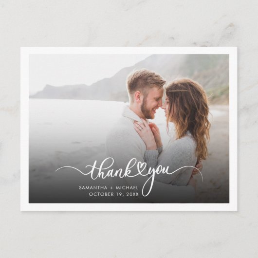 Moderne foto-handgeschreven bruiloft Dank je Briefkaart (Voorkant)