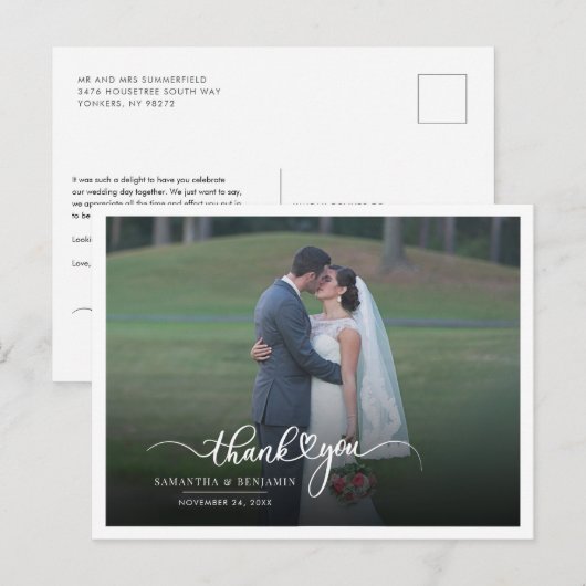 Moderne Foto Handgeschreven Trouw Dankjewel Briefkaart (Voorkant / Achterkant)