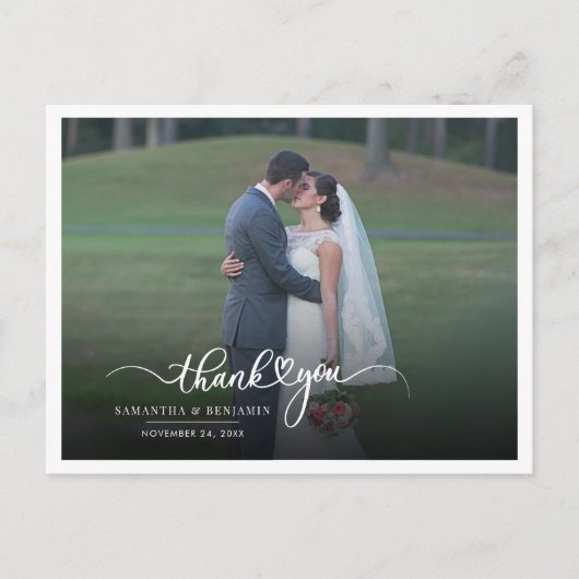 Moderne Foto Handgeschreven Trouw Dankjewel Briefkaart (Voorkant)