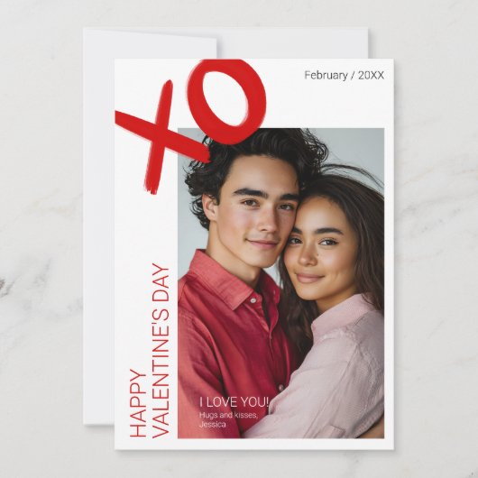 Moderne foto Happy Valentines Day XO Jubileum Feestdagenkaart (Voorkant)