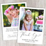 Moderne foto hart script verjaardag bedankkaart<br><div class="desc">Modern bedankje voor haar verjaardagsfeestje met haar foto en "Thank You" in een elegant hedendaags script met een hartswash. Personaliseer met haar voornaam en de evenementdatum in eenvoudige typografie. Voeg op de achterkant een extra foto,  haar aangepaste bedankbericht en haar naam toe in een handtekening-achtig script.</div>