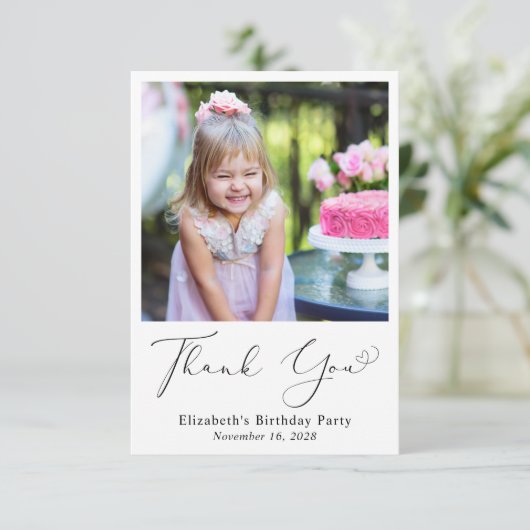 Moderne foto hart script verjaardag bedankkaart (Staand voorkant)