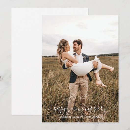 Moderne foto-herdenkingskaart – Minimalistisch sch Aankondiging (Voorkant / Achterkant)