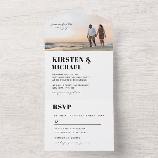 Moderne Foto Hochzeitskarte  Einladung All In One Uitnodiging (Binnen)