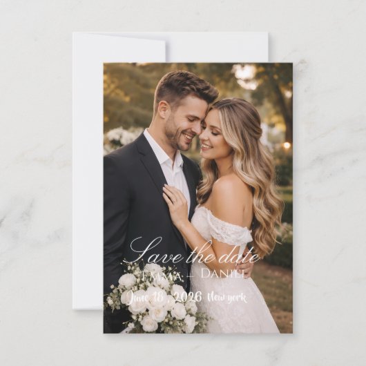 "Moderne foto-huwelijkskaart Save Flat Save The Da Date (Voorkant)