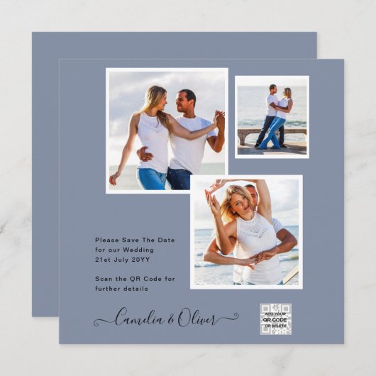 Moderne FOTO Huwelijksuitnodiging QR CODE RSVP Bla (Voorkant / Achterkant)
