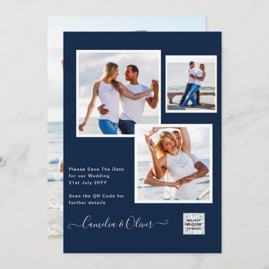 Moderne FOTO Huwelijksuitnodiging QR CODE RSVP Bla Kaart (Voorkant / Achterkant)