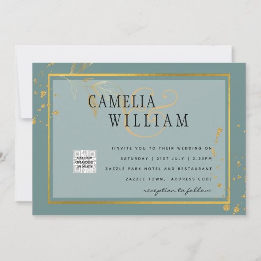 Moderne FOTO Huwelijksuitnodiging QR CODE Rsvp Gro (Voorkant)