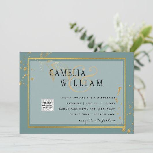 Moderne FOTO Huwelijksuitnodiging QR CODE Rsvp Gro (Staand voorkant)