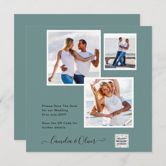Moderne FOTO Huwelijksuitnodiging QR CODE Rsvp Gro (Voorkant / Achterkant)