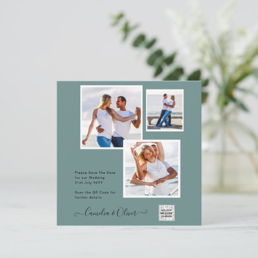 Moderne FOTO Huwelijksuitnodiging QR CODE Rsvp Gro (Staand voorkant)