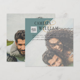 Moderne FOTO Huwelijksuitnodiging QR CODE Rsvp Gro